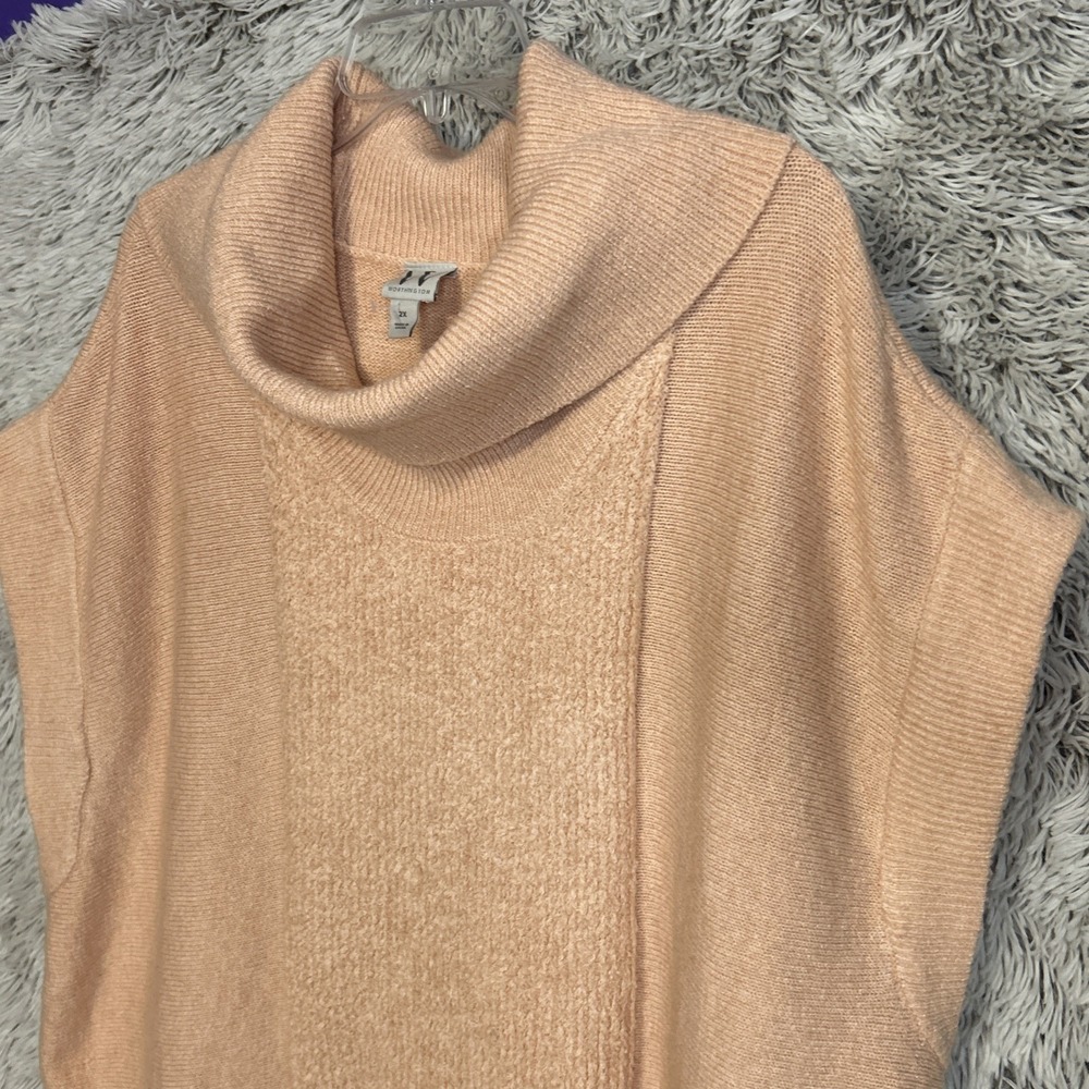 Worthington 2X Women's Pink Sand Cowl Chenille Dolman Sweater Oversize Stretch - Picture 3 of 7